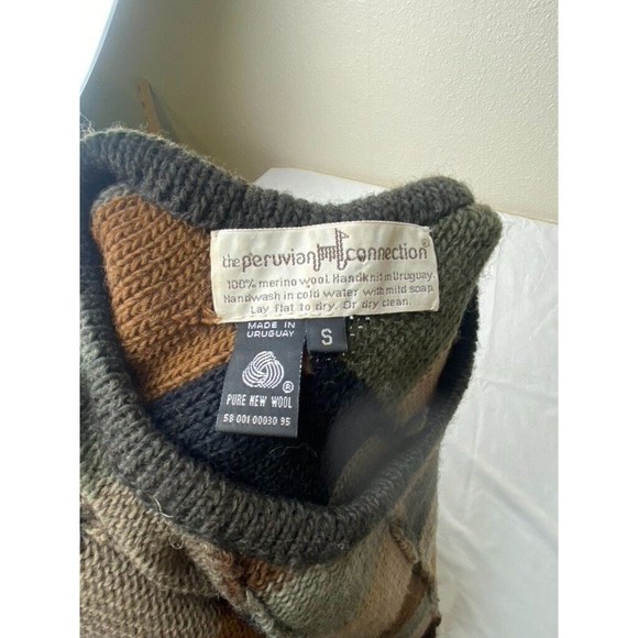 Peruvian Connection 100% Merino Wool Diamond Pattern Sweater Brown Green Size S - Picture 8 of 8